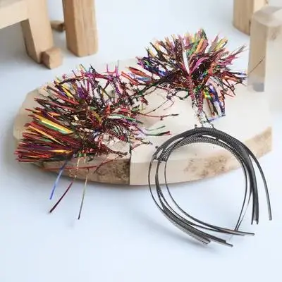 

6Pcs Colorful Tinsel Headband Kids Performance Birthday Party Hair Accessories Spring Head Bopper Pom Pom Headband