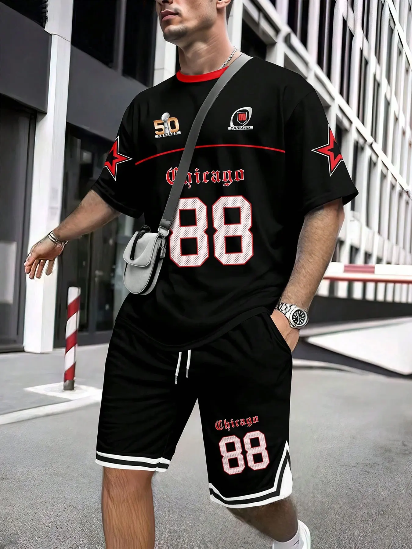 

Men's Suit Trendy Gym Workout Sport Comfort Quick Dry Sweat Absorbent Loose Skin Friendly Number Print Short Sleeve Shorts Set