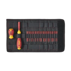 WIHA Insulated Screwdriver Set with Multi Size Bits and Folding Bag for Hex Pozidriv Phillips and Slotted Screws 4123