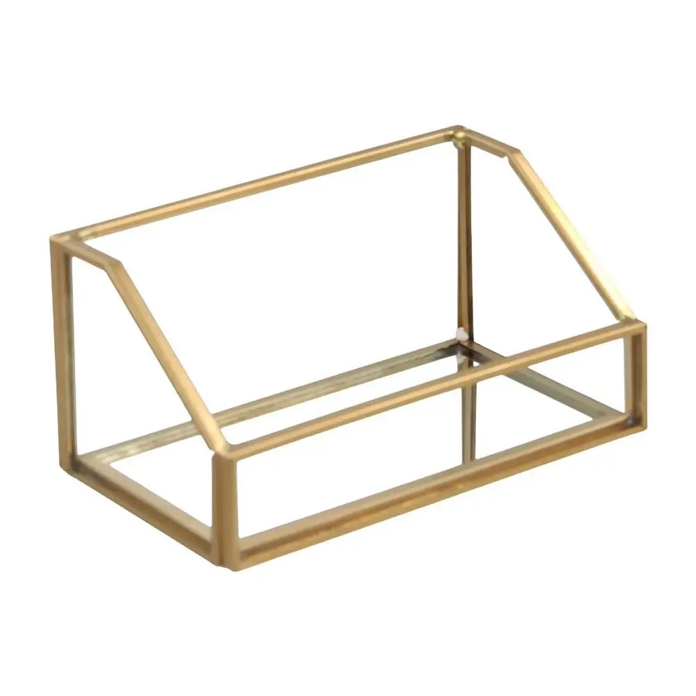Metal Glass Business Card Holder Stand Durable Professional Vintage Clear Golden Edge Holder Elegant Business Card Organizer