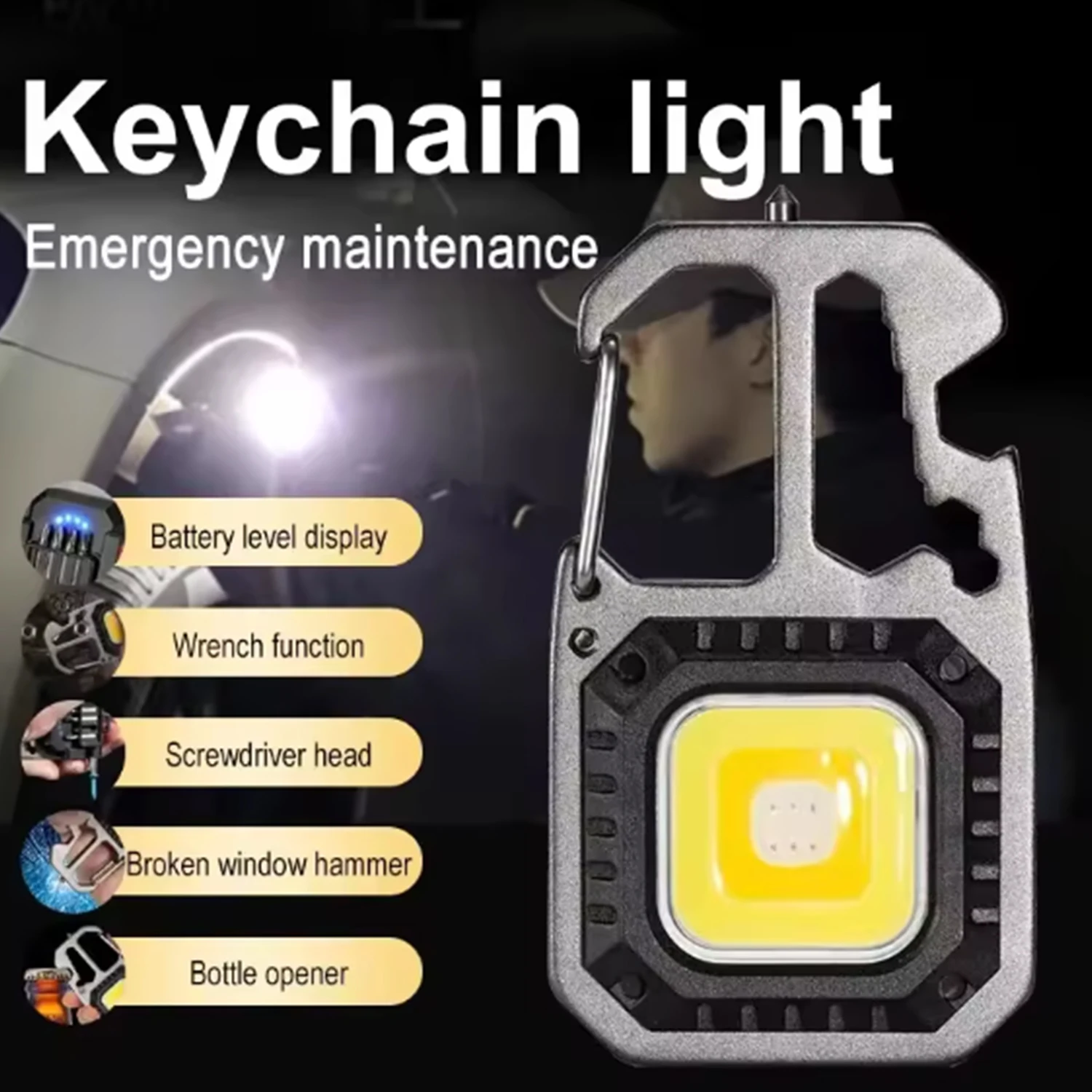 Mini linterna LED multifuncional, llavero COB, luces de trabajo tipo C, linterna de bolsillo recargable, lámpara de emergencia para acampar al aire libre