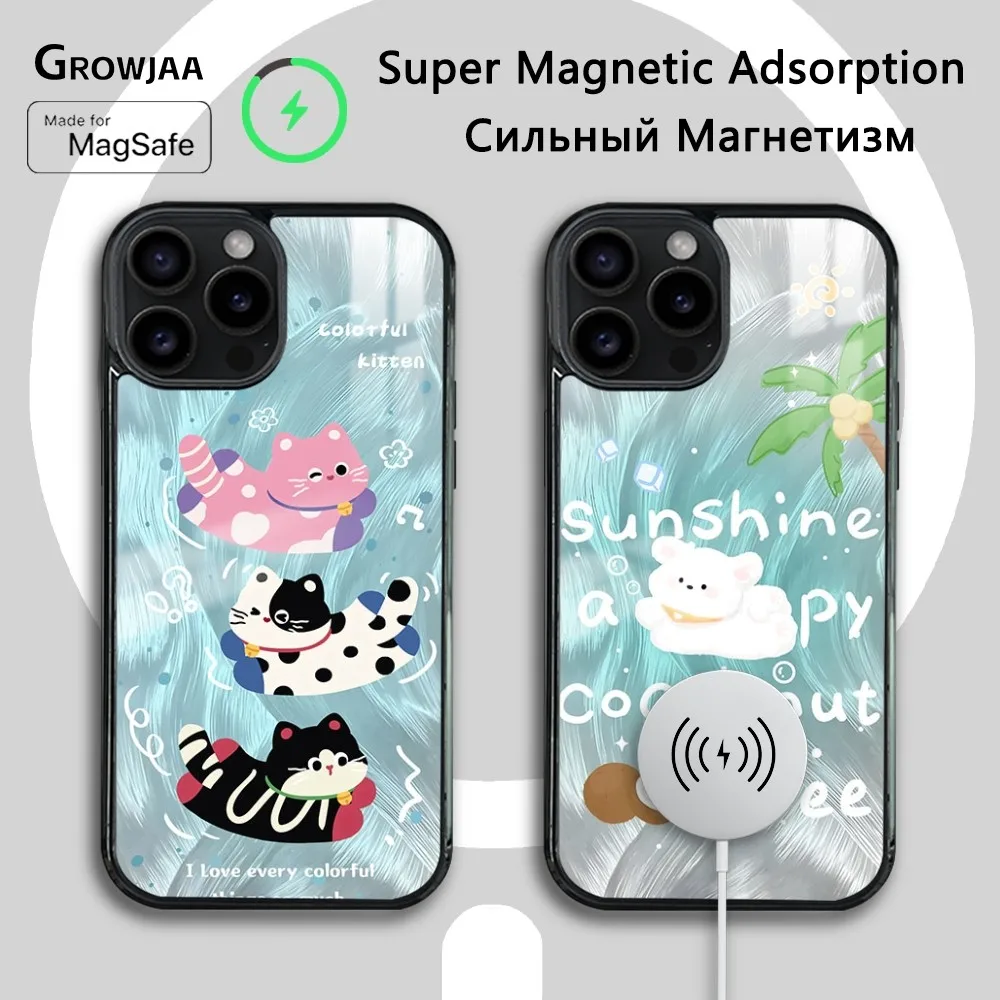 Colorful Feather Cute Animals Phone Case For iPhone 16 15 14 13 12 11 Pro Max Plus Mini Magsafe Mirror Wireless Magnetic Cover