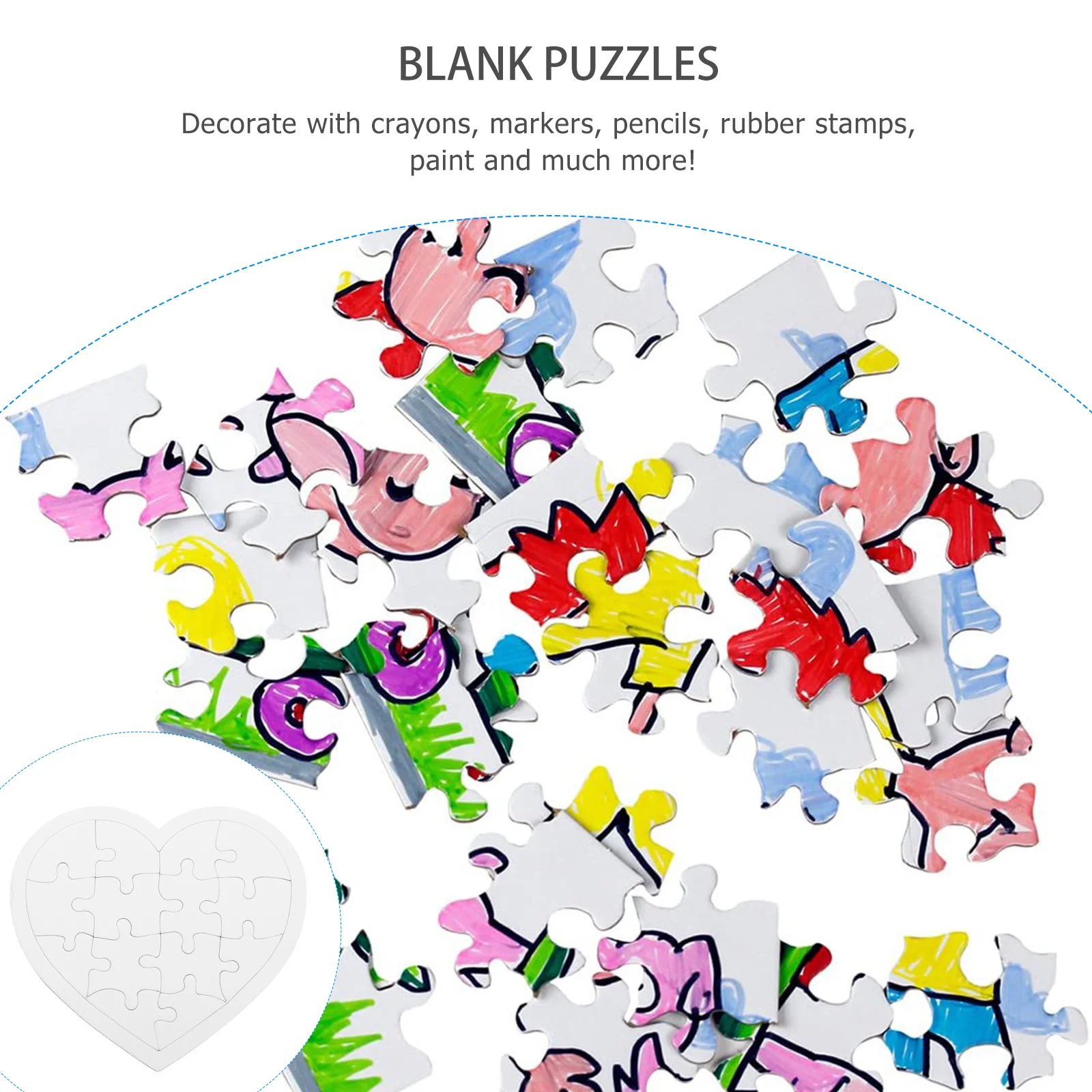 4 Sets Puzzle Jigsaw Blank Coloring Puzzles DIY Craft Heart-shaped Brain Development Toy Drawing Doodle Kids