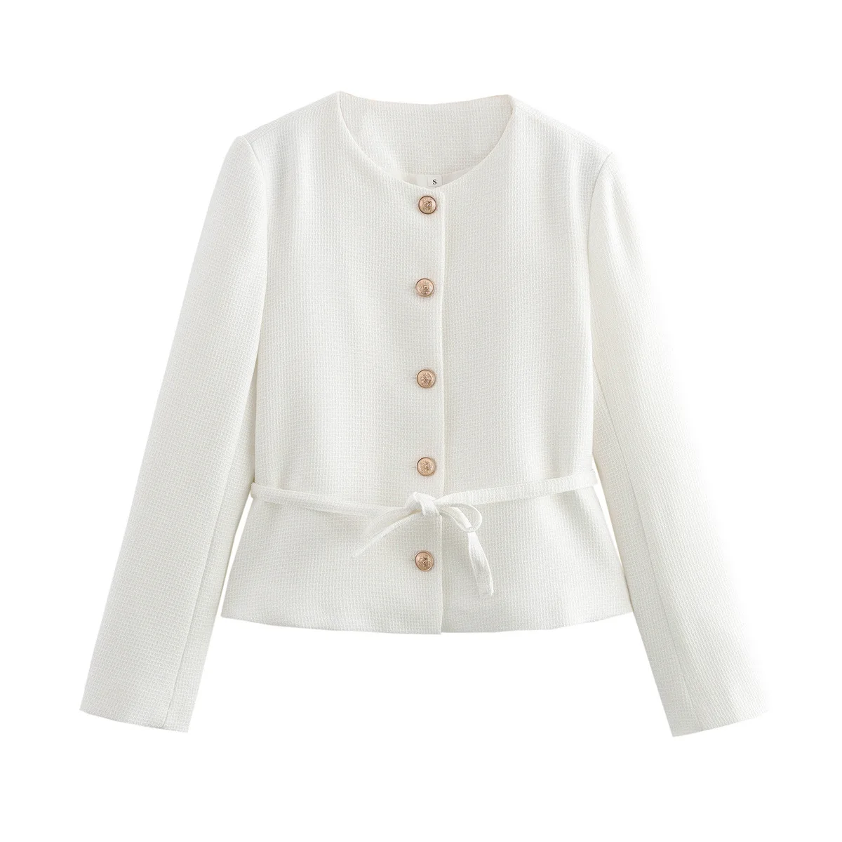 Ronde hals veterjas voor dames Amerikaanse lente herfst woon-werkverkeer blazer mode high street effen kleur textuur jas