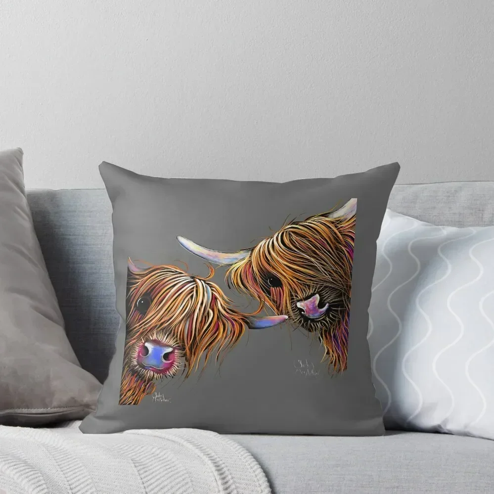 HiGHLaND CoW PRiNT SCoTTiSH ' SuGaR LuMP & NooDLeS oN GReY ' BY SHiRLeY MacARTHuR Throw Pillow Cushions For Sofa pillow