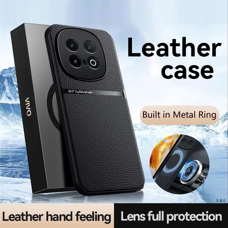 

Luxury Shockproof Silicone Leather Cases Built-in Metal Plate for IQOO 13 11 12 15 Soft Phone Case Full Lens Protection Cover