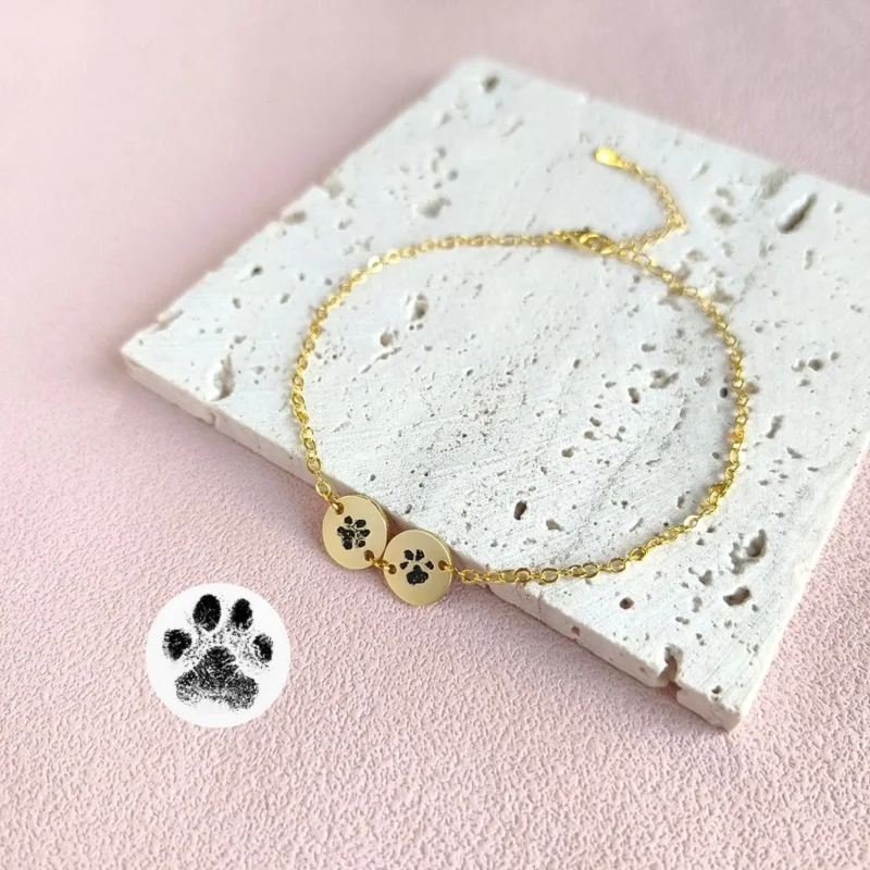 

Custom Pet Paw Print Bracelet Actual Paw Engraving Bracelet Personalized Dog Cat Bracelet Animal Memorial Gifts For Pet Lovers