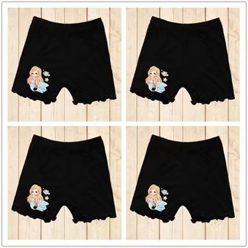 4 قطعة السراويل سلامة الفتيات الصيف الاطفال الكرتون حورية البحر طباعة فتاة الملابس الداخلية الصلبة يغطي الرجل الملاكم موجز الأطفال الشاطئ بانت 1-12T #4