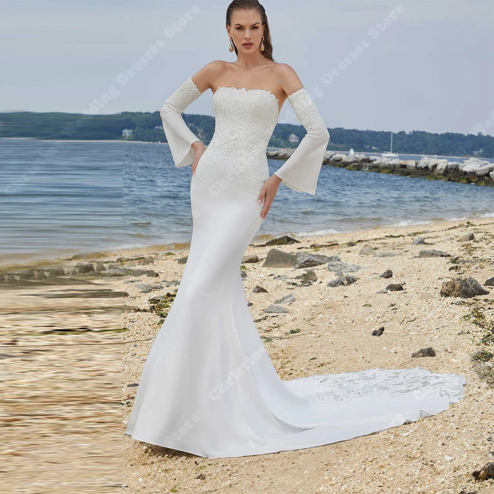 Off Shoulder Long Sleeves Women Wedding Dresses Sexy Mermaid Wedding Gowns Mopping Length Banquet Vestidos De Novias Customized