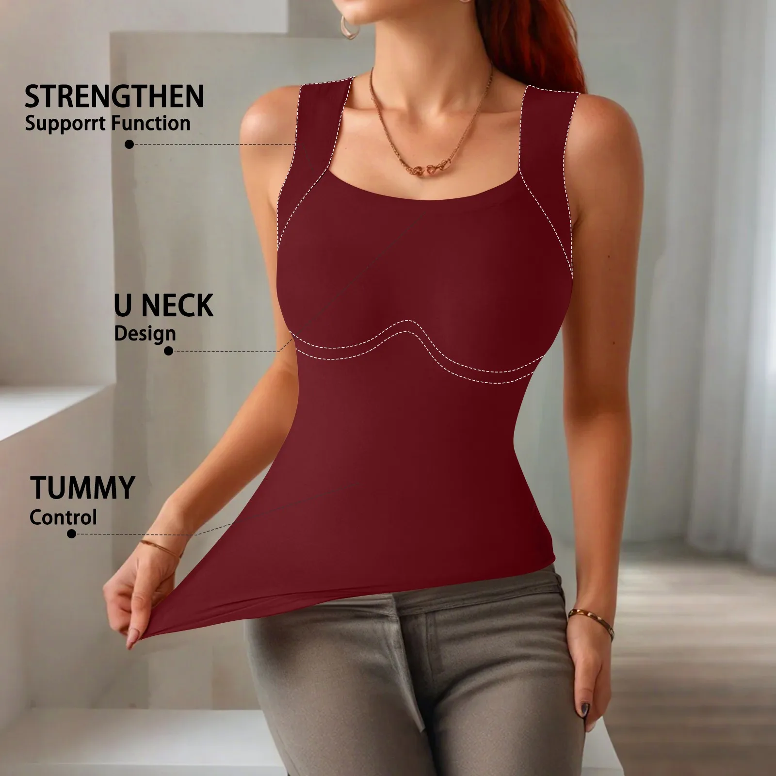 

Women'S Seamless Base Tanks Slim Fit Flexible Vest With Chest Cushion Lifting And Beautifying Vest U-Neck Comfy Base Layer Shirt