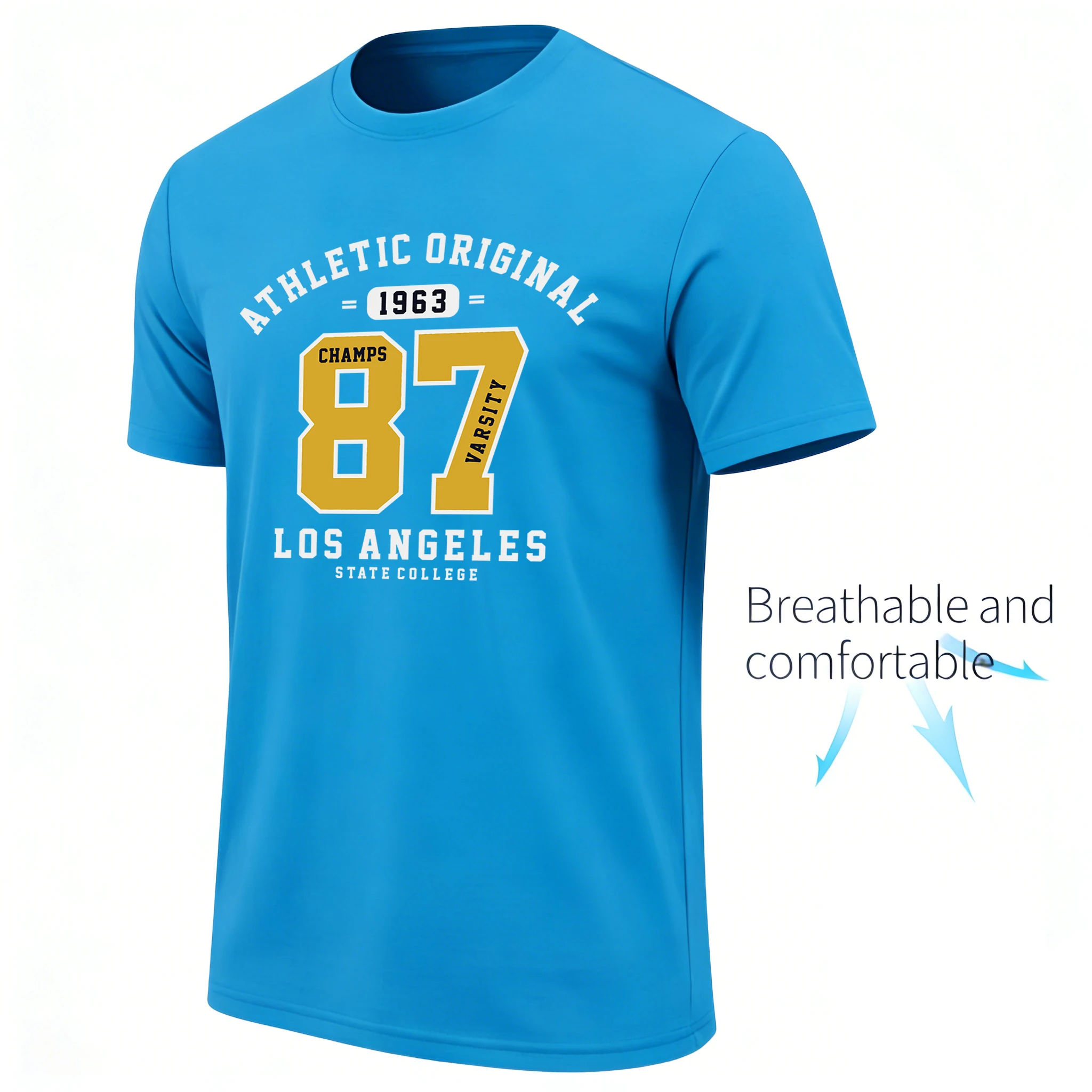Athletic Original Number 87 Los Angeles 1963 Print Herren-T-Shirt aus Baumwolle, lässig, Sommer, O-Ausschnitt, Streetwear, modisch, locker, kurzärmelig