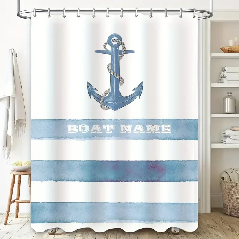 Personalized Waterproof Shower Curtain featuring Nautical Anchor Design 3D Printed Customizable Decorative Bath Liner for Home B
