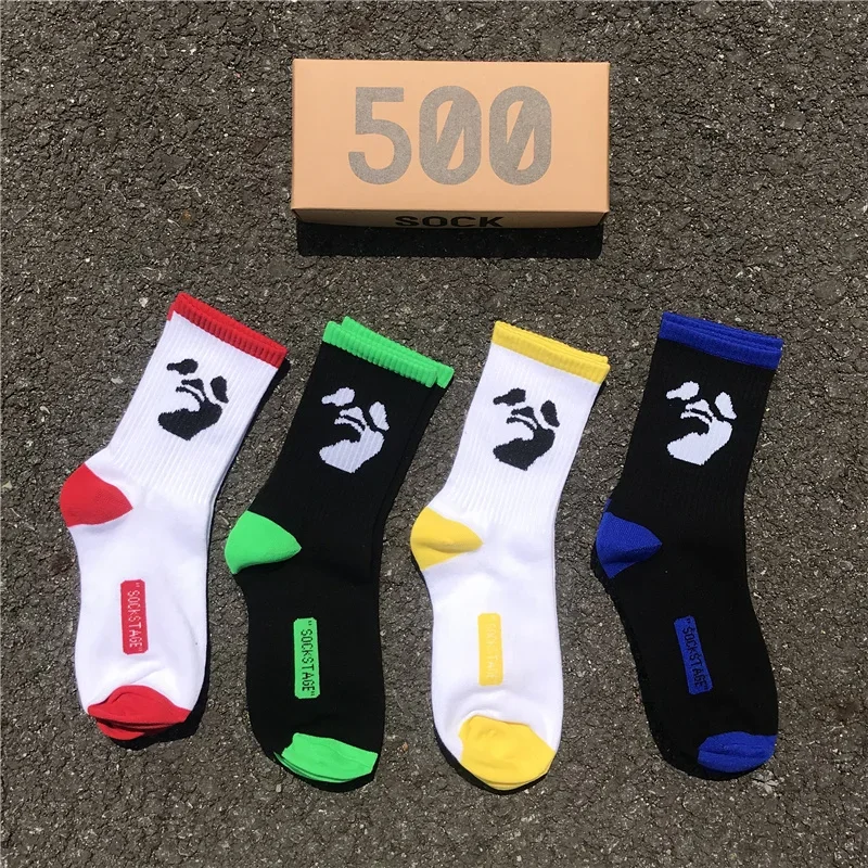 3 Pairs/box Socks Men's New Fashion Signed Jointly Skateboard Sports White /Black Trend Hip Hop OW Lovers Cotton Socks