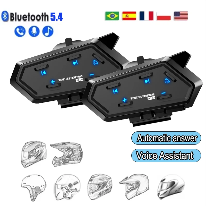 

Kebidumei C63 Wireless Motorcycle Helmet Headset Bluetooth 5.4 Waterproof Earphone with Voice Assistant Motorbike Headphones