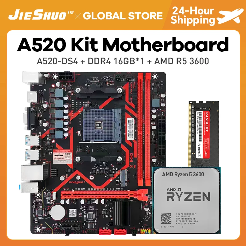 

JIESHUO A520 Motherboard kit AMD Ryzen R5 3600 cpu DDR4 16GB 3200MHz Desktop memory