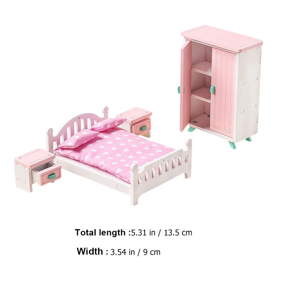 1Set Mini Houten Bed en Nachtkastje Set voor Miniatuur Huisindeling Lichtgewicht Realistisch Houten Meubilair Decoratieve Thuisscène