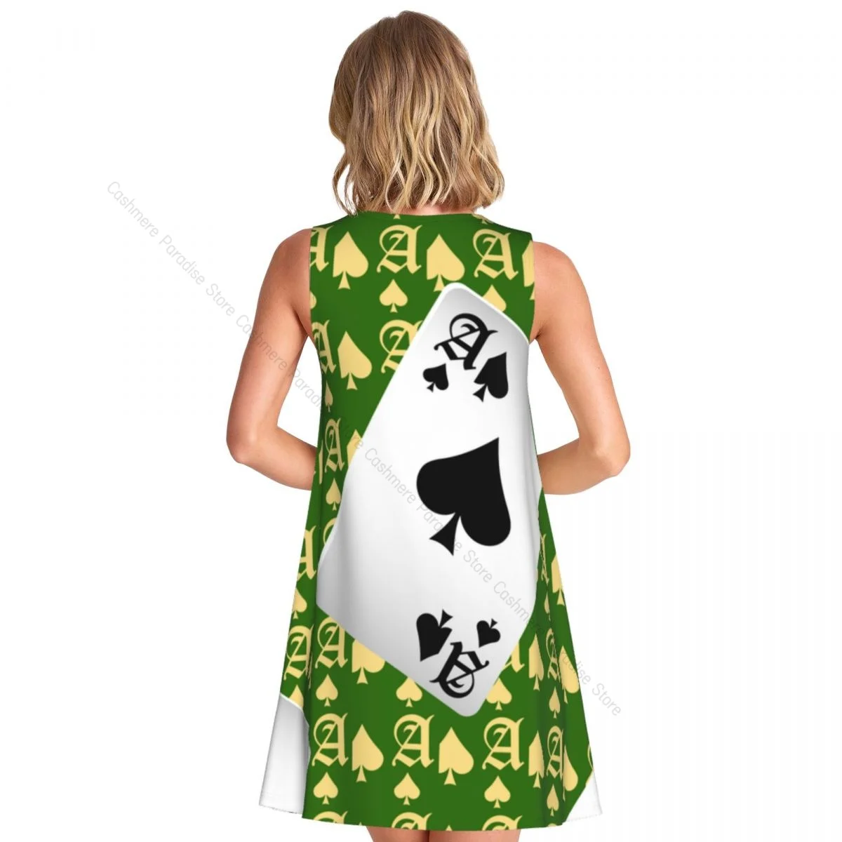 فستان نسائي بطاقات لعب البوكر صيفي كاجوال تي شيرت فساتين شاطئ تغطي فستان بدون أكمام