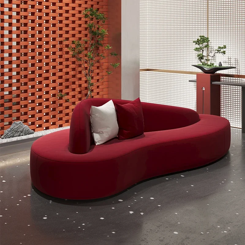Sofá, área de estar, recepción, curvo, doble cara, creativo, minimalista, ligero, tela verde de lujo, forma especial