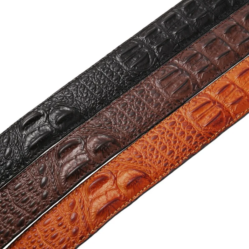 High Quality Three Bone Imitation Crocodile Pattern Cowhide Belt Strip Automatic Belt Body Width 3.5CM