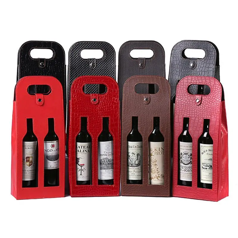 

1PC Open Window Red Wine PU Leather Wine Packaging Wine Bags With Handle Gift Bag Home Supplies