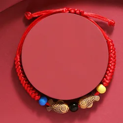 1pc Good Lucky Red Rope Bracelet Hand-Woven Double Fish Chain Adjustable Personalized Accessories For Women And Men Jewelry Gift