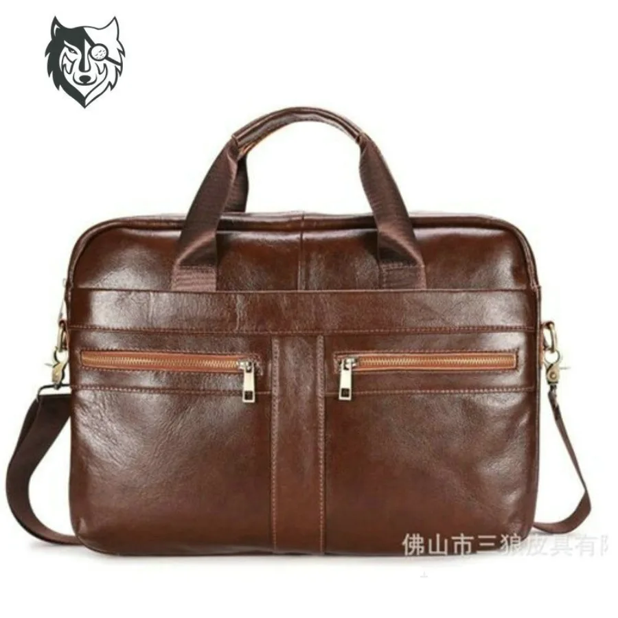 

【New style】Genuine leather men's bag first-layer cowhide one-shoulder -body bag fashionable portable business briefcase one p