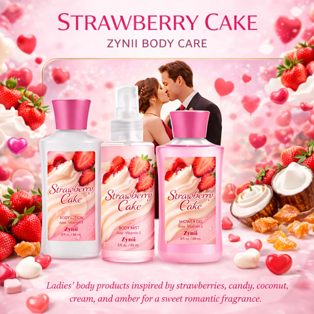 

Valentine'S Day Gift, 3pcs Set: Bathing Set And Perfume Shower Set, Strawberry Cake Fragrance, for Daily Use, Ideal for Home And Travel, a Great Skincare Gift for Couples, Perfect for Birthdays And Festivals