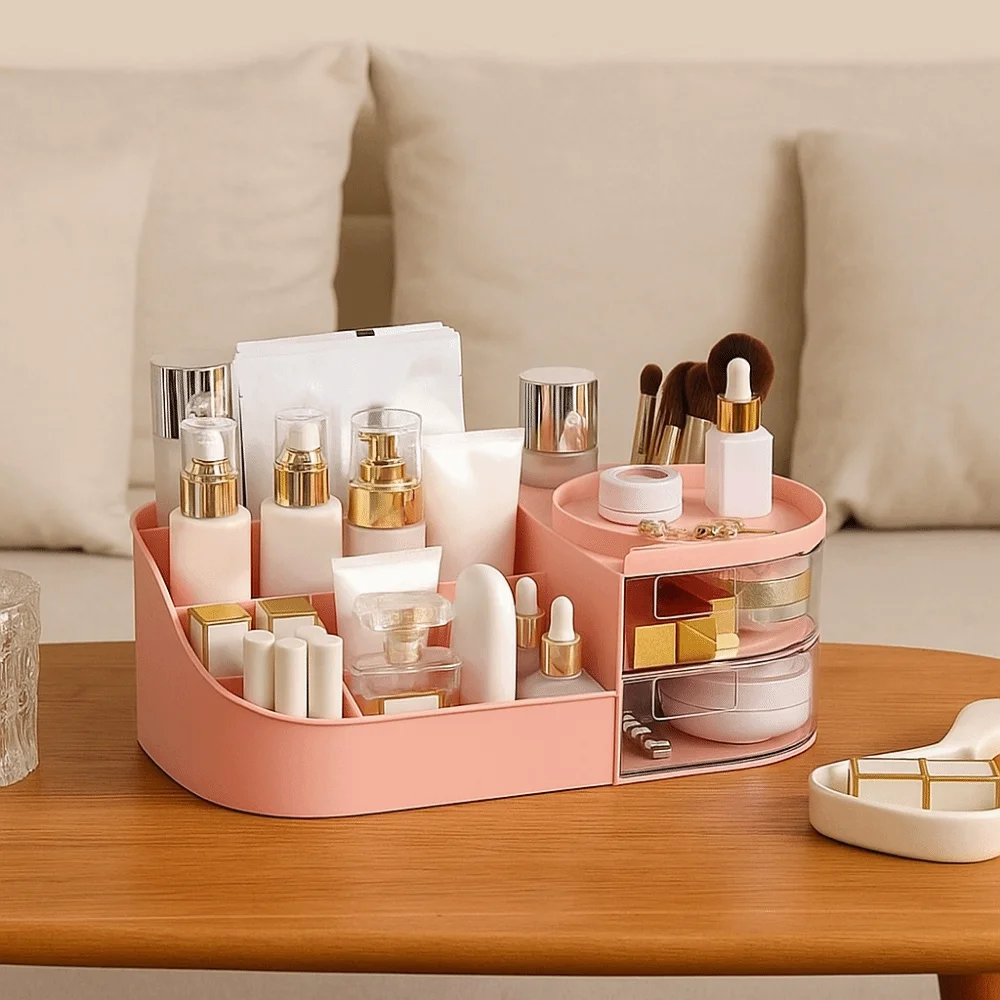 Simple Plastic Cosmetics Storage Box Large Capacity Space Saving Sundries Storage Box Drawer Type Makeup Box Office