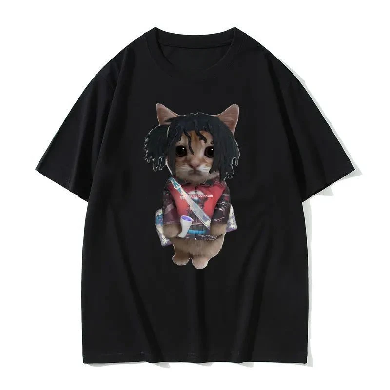 

Funny Rapper Lucki Kitty Print Tshirt Men Hip Hop Rap Street T Shirt Man Summer Oversized T-shirts Male Vintage O-collar Tees