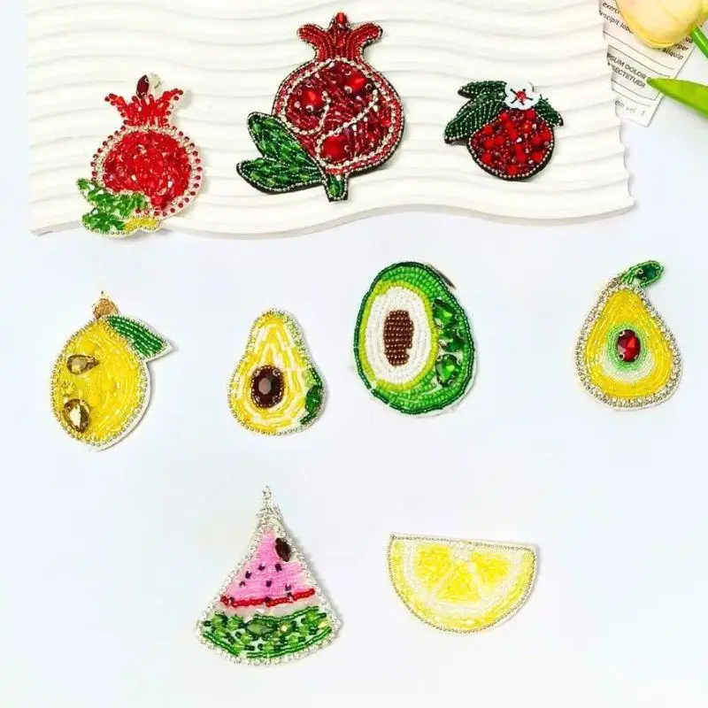 

Watermelon Pineapple Fruit Sequins Rhinestones Beaded Brooch Appliques Patches Vintage Fashion Decor Handmade Beads Patches