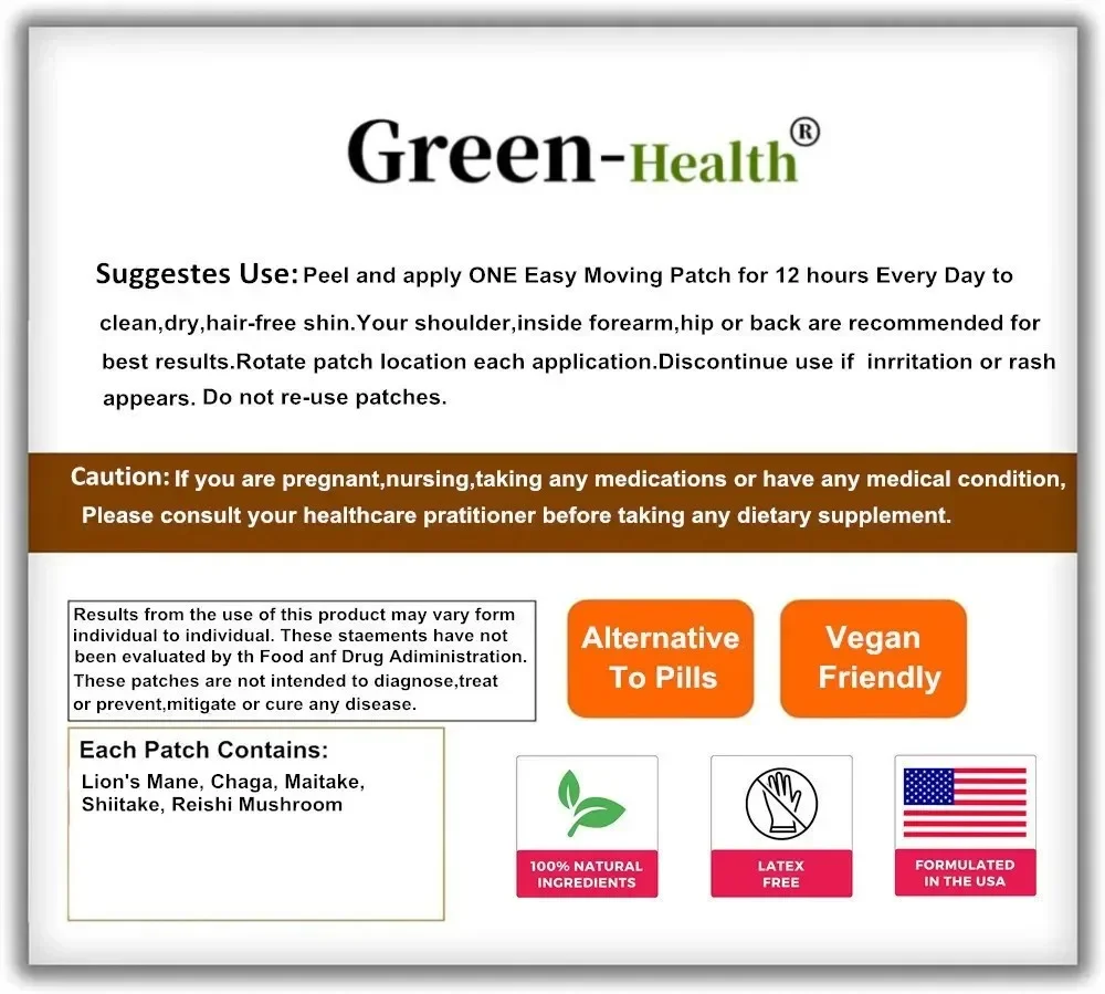 Patchs transdermiques complexes 5 en 1, 30 pièces, plus lentes, discutant de crinière, chaga, maitake, shiitake, reishi et support de mémoire