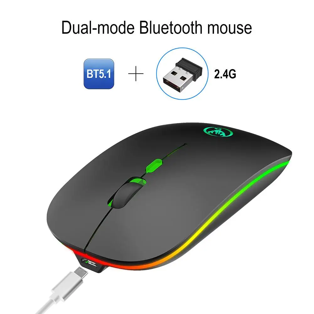 

Wireless Mouse Dual Modes Cordless Computer Mice With Color Modes Backlit 1600 DPI For Laptop Tablet PC