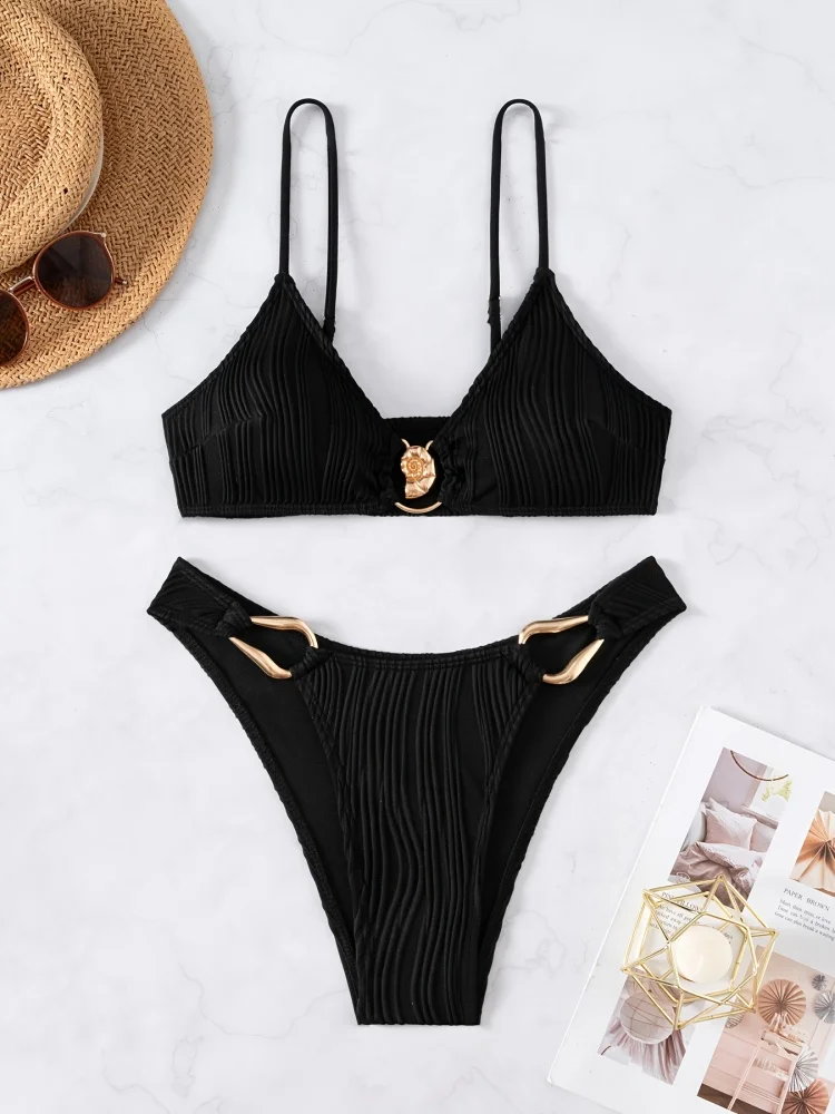ビキニ レディース 水着 2026 新作 ブラック スリング リブ編み ビキニセット セクシー Tバック水着 夏 ツーピース ビーチウェア 水着 女性用