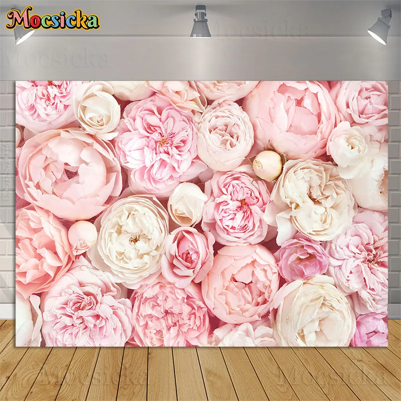 Pink Floral Photo Wallpaper Background Flowers Bloom Wedding Decor Bridal Shower Birthday Portrait Backdrops Photography Props