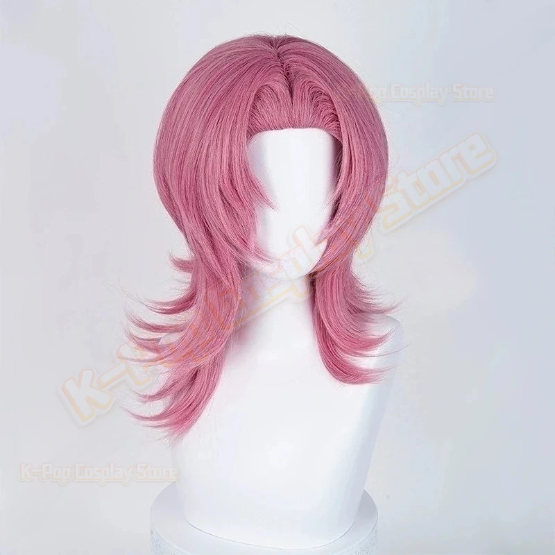 Anime Demon Hunters Romance Saja Cosplay Perücke Rosa Slicked-back Schulterlange Haarperücken Für Männer Frauen Saja Jungen Party Halloween