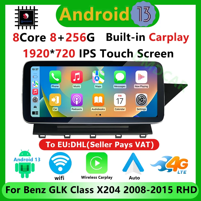 

Snapdragon Android 13 Multimedia 8+256G Player GPS Navigation Radio Stereo Video Carplay For Mercedes GLK Class X204 RHD