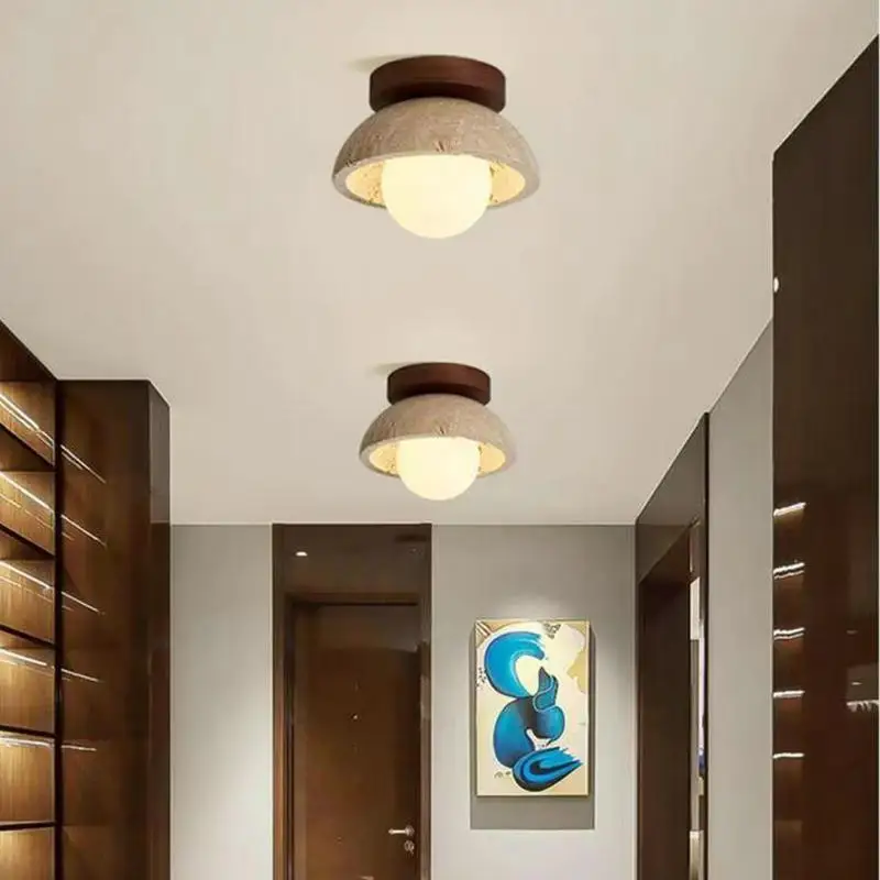 

Stone ceiling light ancient wabi sabi style entrance hallway, homestay，foyer, creative circular decorative light GN845DU