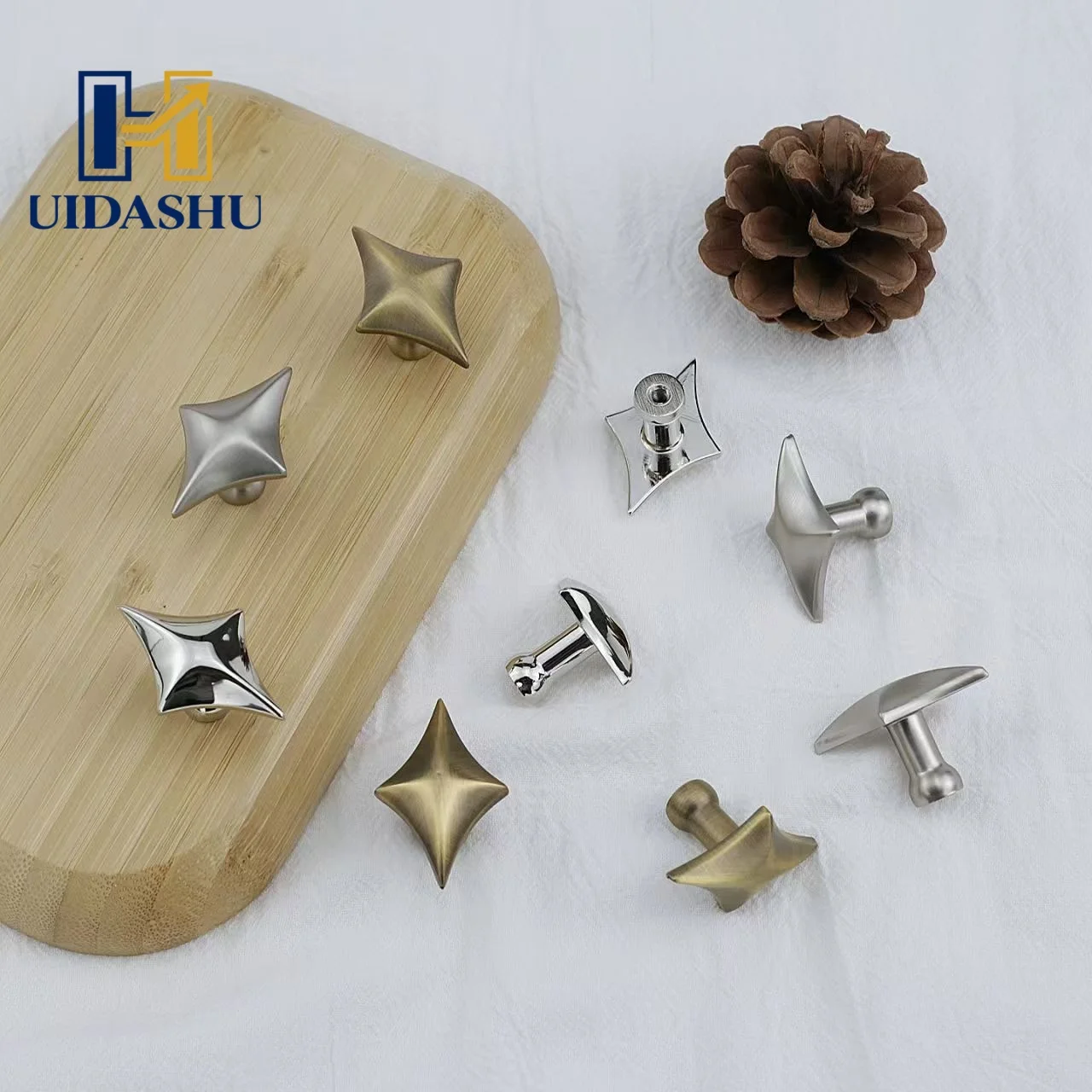 Retro Star Shaped Cabinet Handles 4Pcs Zinc Alloy Drawer Pulls Titanium Silver Furniture Hardware For Kitchen Wardrobe Dresser