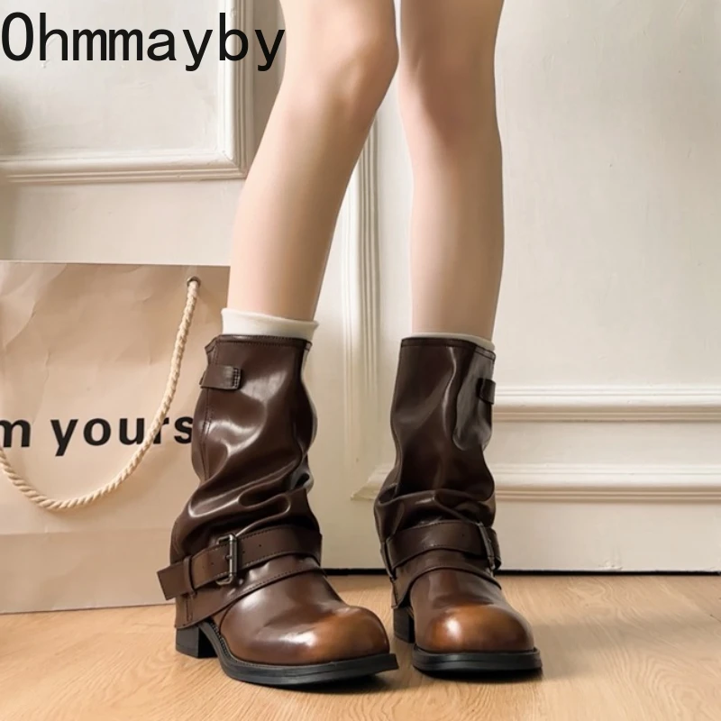 

Зимние женские ботильоны с пряжкой на ремне, уютная мягкая кожаная обувь, женские лаконичные тонкие короткие ботильоны на толстом каблуке, Zapatos De Mujer