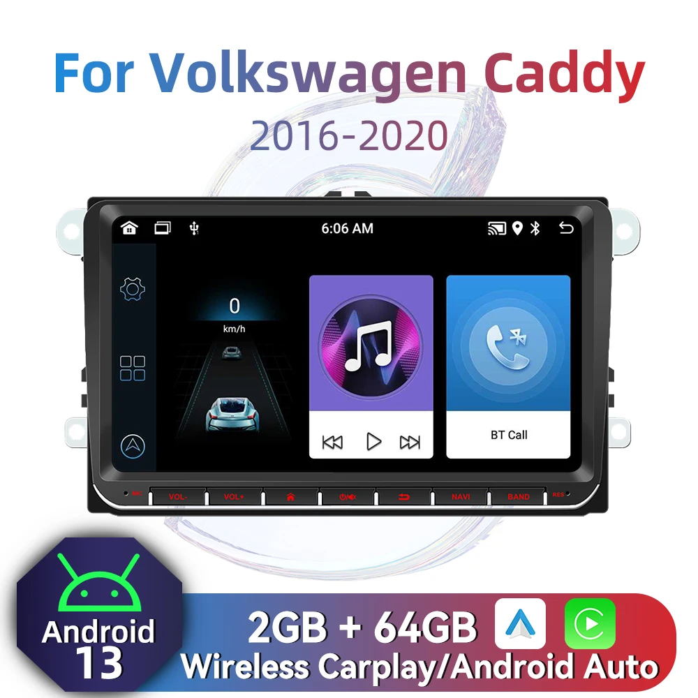 

Carplay Android автомобильное мультимедиа 2 Din радио для VW Volkswagen Caddy 2016-2020 9-дюймовый экран стерео головное устройство авторадио навигация BT