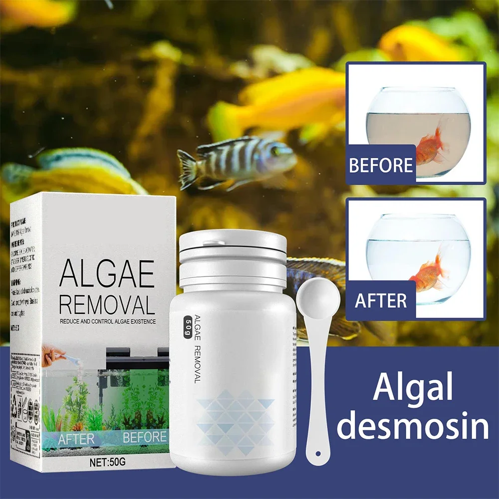 Algae Remover Moss Remover for Fish Tank Fish Pond Aquarium Green Algae Bactericidal Removal Improving Water Transparency 50g