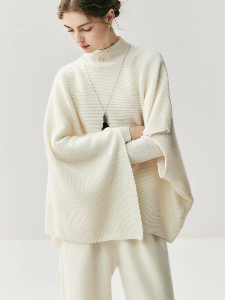 

ADDONEE Women's 100% Cashmere Shawls Mock Neck Thick Pullover Wraps Autumn Winter Luxury Design Cashmere Knit Sweater Shawls