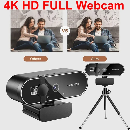 Cámara web 4K Full HD con micrófono, enfoque automático, cámara web de 8MP para Windows, PC, portátil, IOS, Macbook, cámara web externa, videollamadas