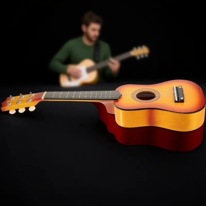 Polegada crianças guitarra acústica cor do sol portátil instrumento musical acústico de madeira para crianças presente música