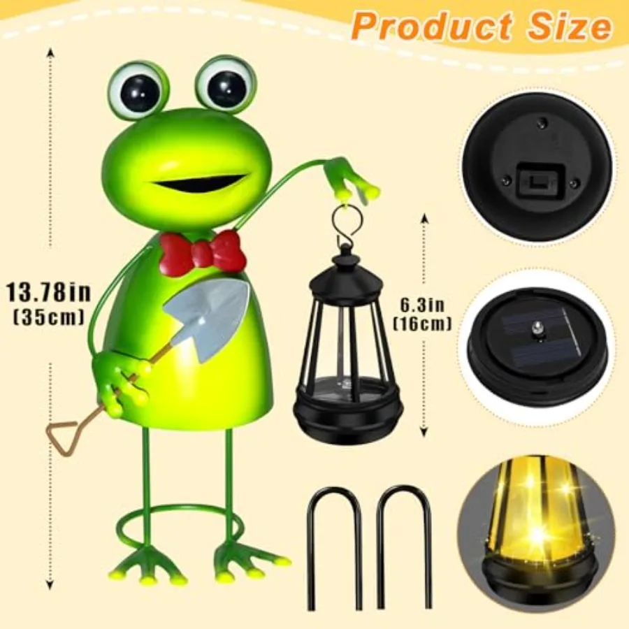 Solar Garden Lights Frog Statue with Solar Lantern Lights, 13.78in Tall Frog Decor Fairy Accessories, Birthday Gifts for Women - view 6