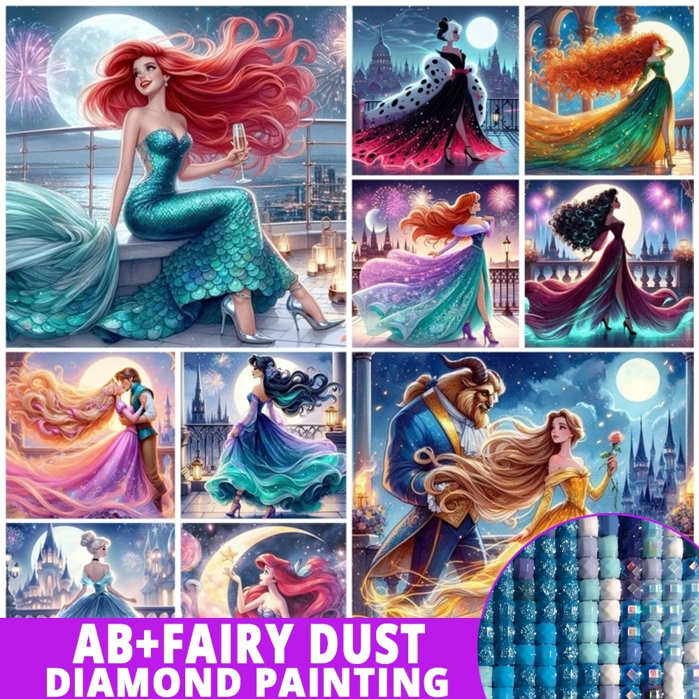 Disney Cartoon Princess Diamond Painting, Bonito Cinderela, Sereia Ariel, Bordado de strass, Presentes Infantis, Fada Poeira, AB, Arte