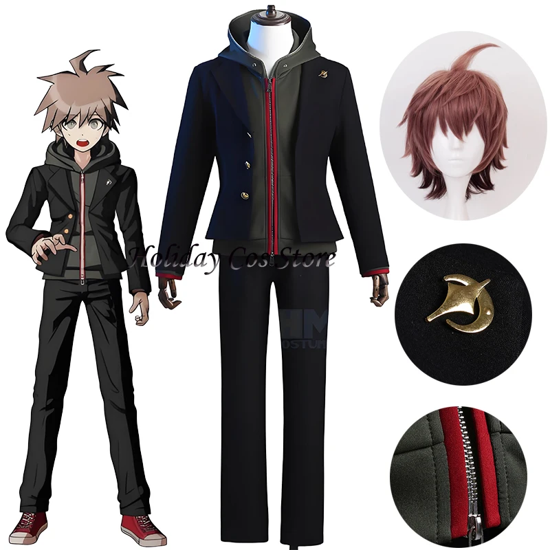 

Anime Makoto Naegi Cosplay Costume Wig Comic Exhibition Uniform Set Halloween Christmas Role Playing Party Props For Women Men