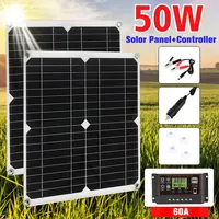 50W Solar Panel 60A Controller Kit 18V USB Power Energy For Phone RV Car Caravan Home Camping Outdoor Battery Battery Charger