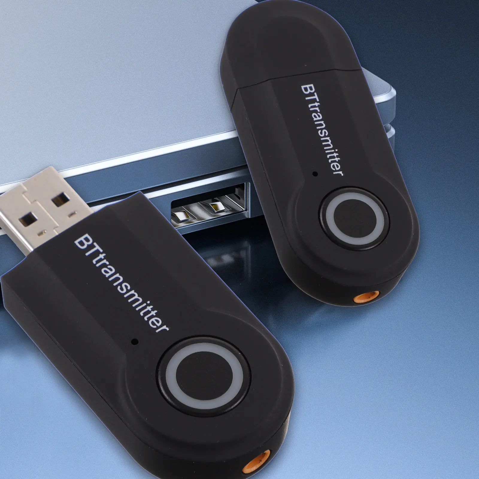 Audio Transmitter 3.5mm Jack USB Powered for TV Mp3 Mp4 Headphones Speakers Aux Output Compact Design Black