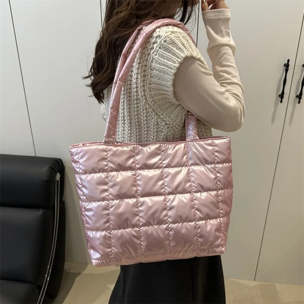

Модные однотонные сумки на плечо, большая вместительная стеганая сумка на пуху с хлопковой подкладкой, сумка для покупок, зимняя сумка с перьями